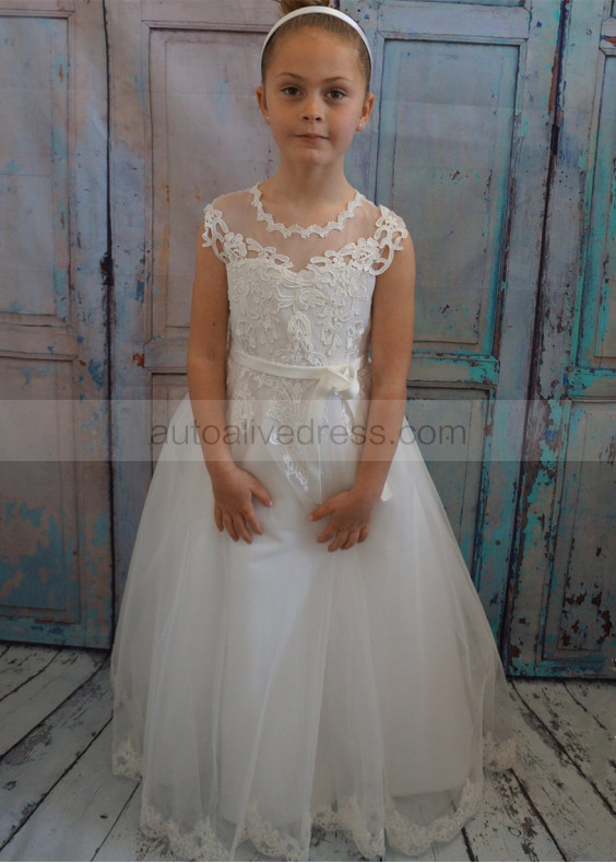 Ivory Lace Gorgeous Long Flower Girl Dress